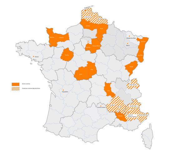 En Orange: Zones Ouvertes / Zones Orange hachurées : Ouverture commerciale prochaine En Orange: Zones Ouvertes / Zones Orange hachurées : Ouverture commerciale prochaine