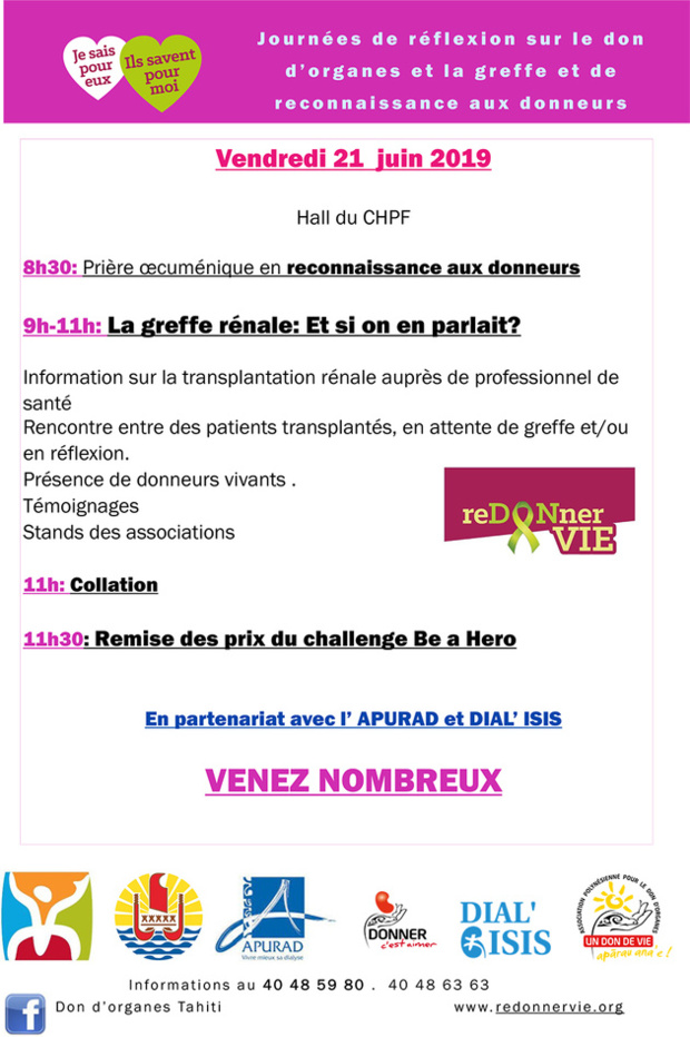Journée Nationale de Réflexion de Don d’Organes, en direct ce mardi sur Polynésie La 1ère Radio Journée Nationale de Réflexion de Don d’Organes, en direct ce mardi sur Polynésie La 1ère Radio