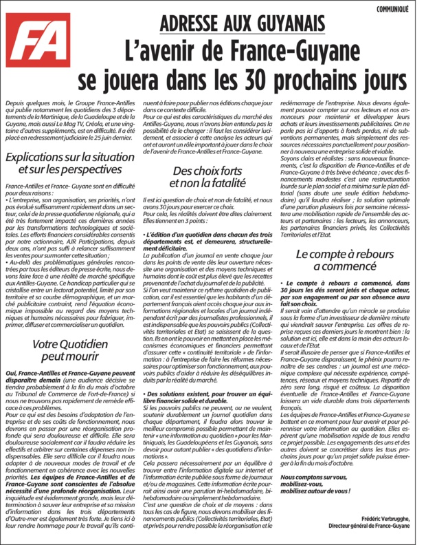 France-Antilles en grande difficulté France-Antilles en grande difficulté