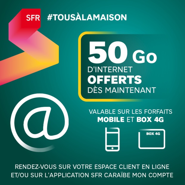 SFR Caraïbe offre 50 Gigas d’internet à ses clients détenteurs d’un forfait mobile ou d’une box 4G SFR Caraïbe offre 50 Gigas d’internet à ses clients détenteurs d’un forfait mobile ou d’une box 4G