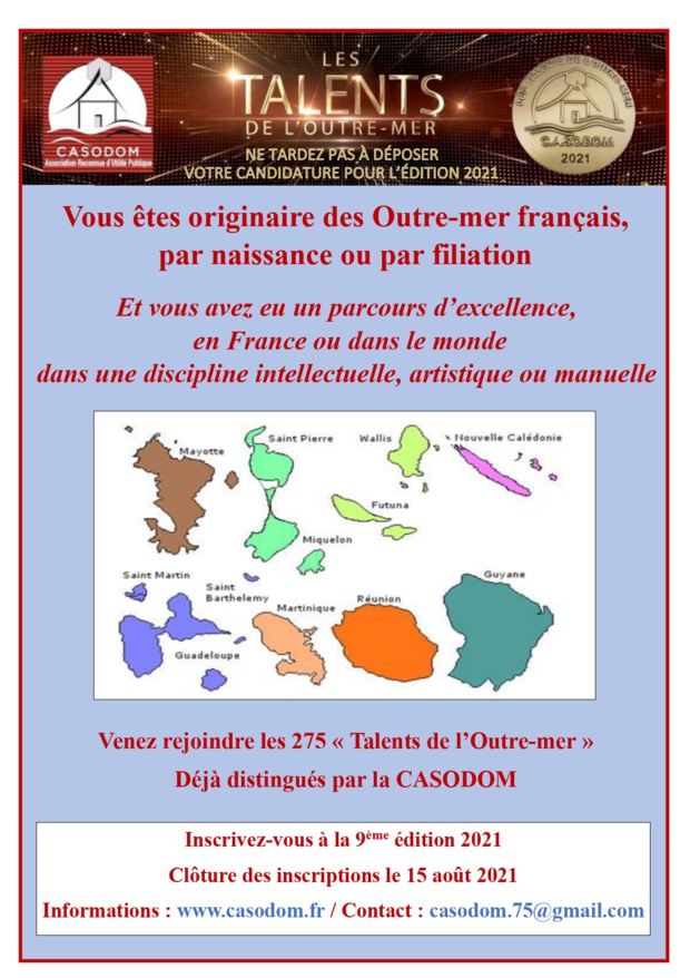 CASODOM: Appels à candidature pour les Talents de l'Outre-mer 2021 CASODOM: Appels à candidature pour les Talents de l'Outre-mer 2021