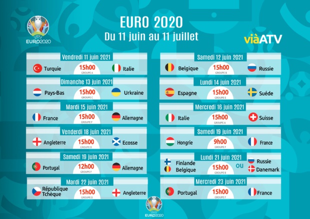 EURO 2020 : A suivre en direct et gratuitement sur ViàATV du 11 juin au 11 juillet 2021 EURO 2020 : A suivre en direct et gratuitement sur ViàATV du 11 juin au 11 juillet 2021