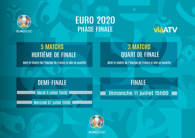 EURO 2020 : A suivre en direct et gratuitement sur ViàATV du 11 juin au 11 juillet 2021 EURO 2020 : A suivre en direct et gratuitement sur ViàATV du 11 juin au 11 juillet 2021
