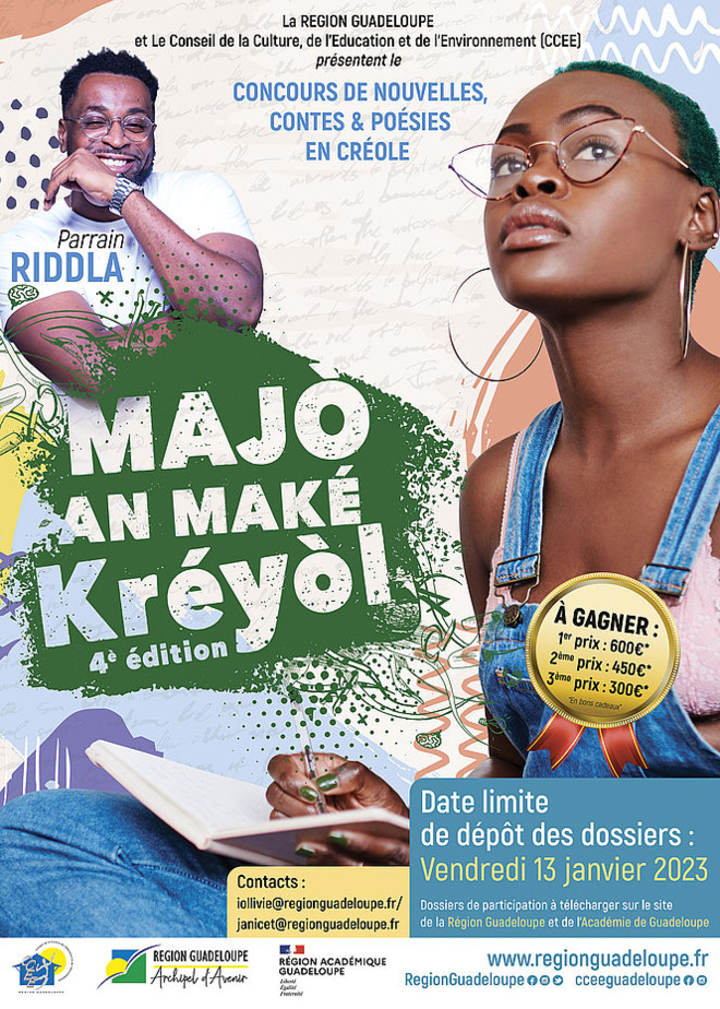 "MAJÒ AN MAKÉ KRÉYÒL" : Lancement du concours de nouvelles, de contes et de poèmes en créole Guadeloupéen "MAJÒ AN MAKÉ KRÉYÒL" : Lancement du concours de nouvelles, de contes et de poèmes en créole Guadeloupéen