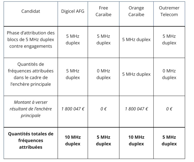 Attribution de fréquences en Guyane, à Saint Barthélemy et Saint Martin : résultats des enchères principales en bande 700 MHz