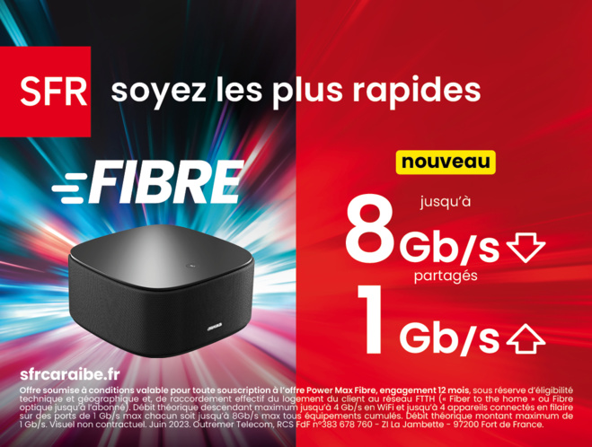 SFR Caraïbe propose la Fibre jusqu’à 8 Gb/s partagés, un débit jamais vu aux Antilles et en Guyane ! SFR Caraïbe propose la Fibre jusqu’à 8 Gb/s partagés, un débit jamais vu aux Antilles et en Guyane !