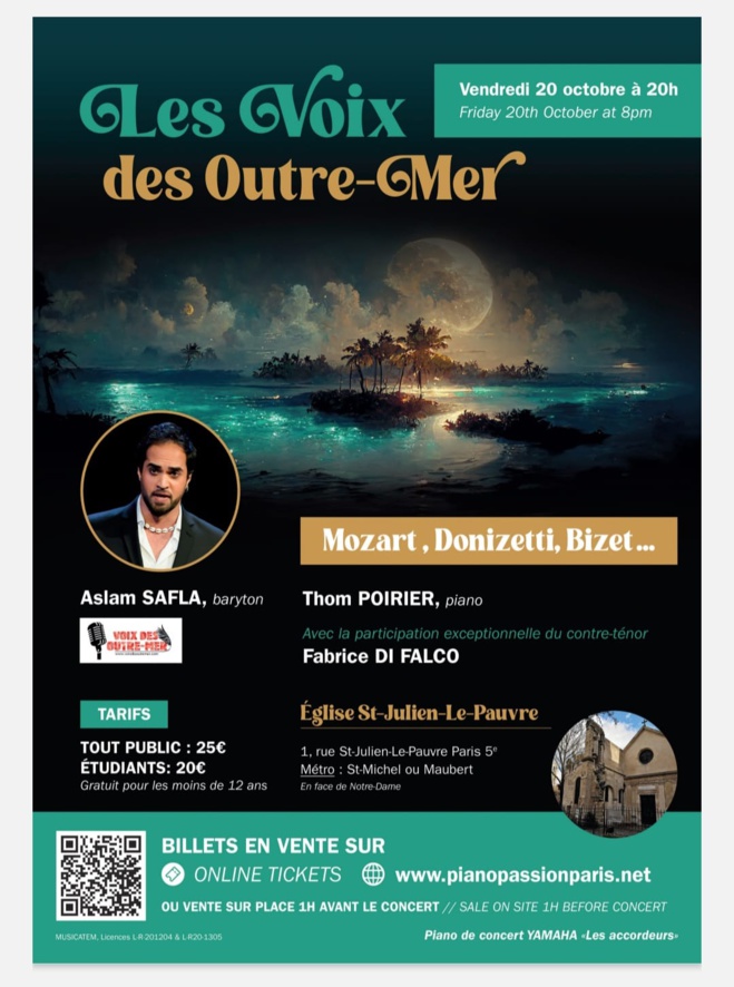 Concert Voix des Outre-mer ce vendredi avec Aslam Safla, Thom Poirier et participation de Fabrice di Falco Concert Voix des Outre-mer ce vendredi avec Aslam Safla, Thom Poirier et participation de Fabrice di Falco