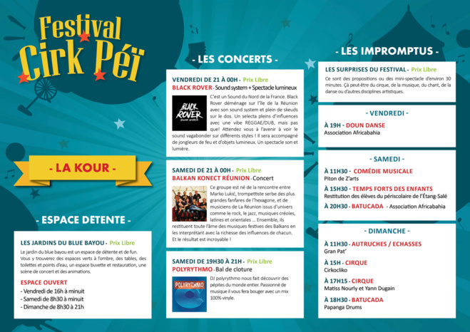 La Réunion : 5ème édition du festival du Cirk Péï du 19 au 21 avril au coeur de la forêt de l'Étang-Salé La Réunion : 5ème édition du festival du Cirk Péï du 19 au 21 avril au coeur de la forêt de l'Étang-Salé