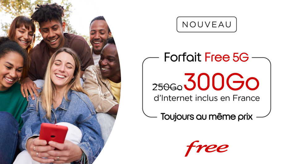 Free augmente à 300 Go/mois l’Internet inclus dans le Forfait Free 5G toujours au même prix Free augmente à 300 Go/mois l’Internet inclus dans le Forfait Free 5G toujours au même prix