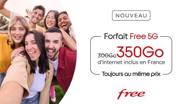 Free augmente à 350 Go/mois l’Internet inclus dans le Forfait Free 5G sans supplément de prix Free augmente à 350 Go/mois l’Internet inclus dans le Forfait Free 5G sans supplément de prix