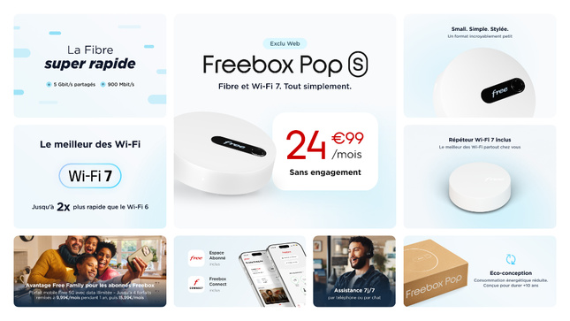Free lance la Freebox Pop S et devient le 1er opérateur à inclure le Wi-Fi 7 sur une gamme d'offres aussi large Free lance la Freebox Pop S et devient le 1er opérateur à inclure le Wi-Fi 7 sur une gamme d'offres aussi large