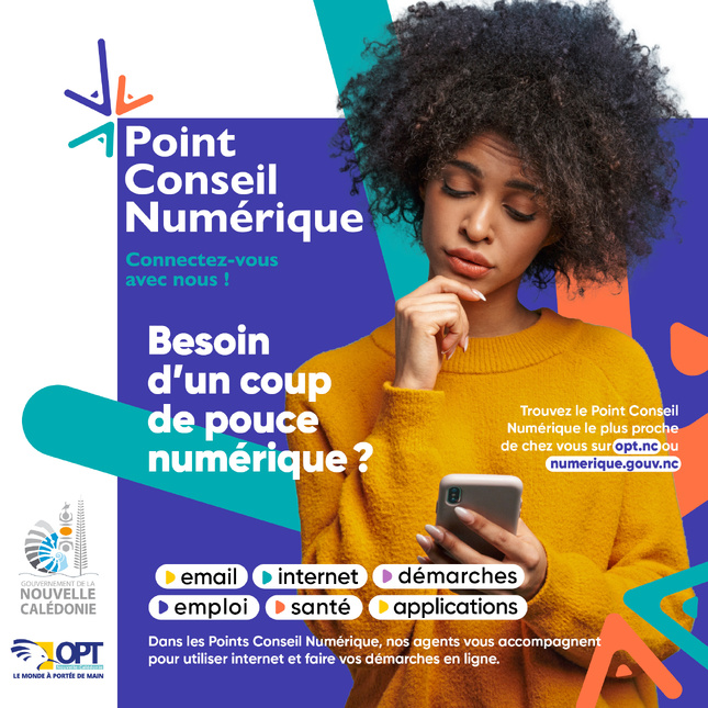 Inclusion numérique : l’Office des Postes et des Télécommunications de Nouvelle-Calédonie déploie ses Points Conseil Numérique pour accompagner les Calédoniens Inclusion numérique : l’Office des Postes et des Télécommunications de Nouvelle-Calédonie déploie ses Points Conseil Numérique pour accompagner les Calédoniens