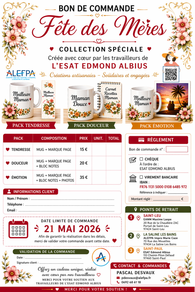 À Saint-Paul, les travailleurs de l’ESAT Edmond Albius relèvent le défi d’une collection spéciale Fête des mères À Saint-Paul, les travailleurs de l’ESAT Edmond Albius relèvent le défi d’une collection spéciale Fête des mères