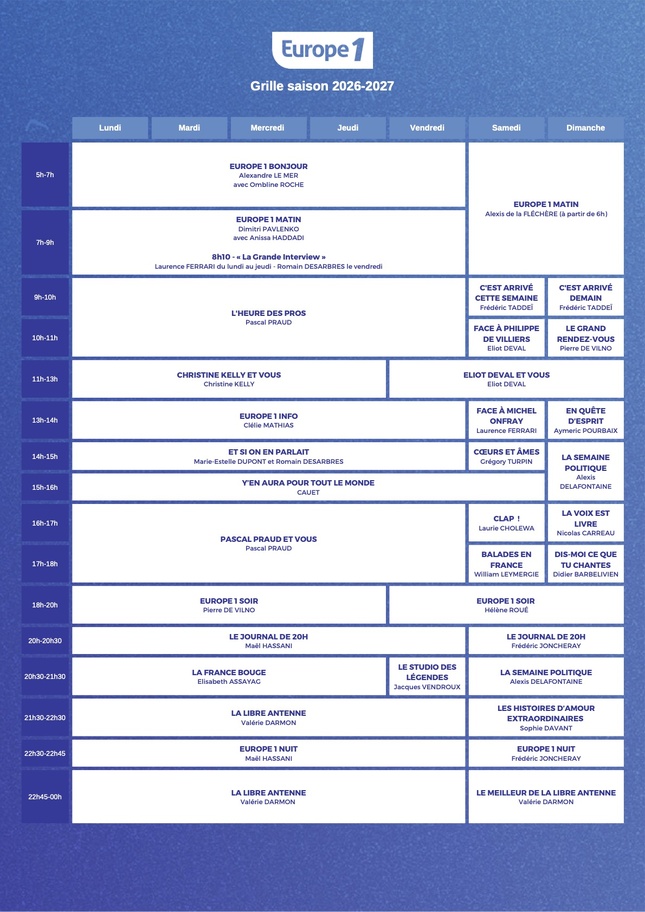 Europe 1 lance sa saison 2026-2027 : nouvelles signatures, Cauet et rendez-vous inédits au programme Europe 1 lance sa saison 2026-2027 : nouvelles signatures, Cauet et rendez-vous inédits au programme