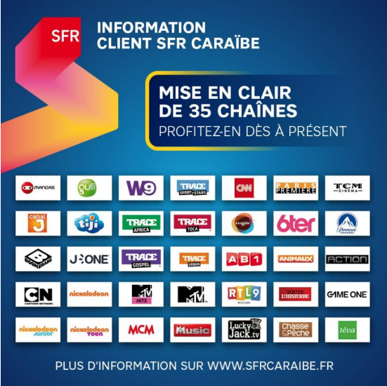 Antilles-Guyane: SFR met en clair 35 chaînes pour ses abonnés
