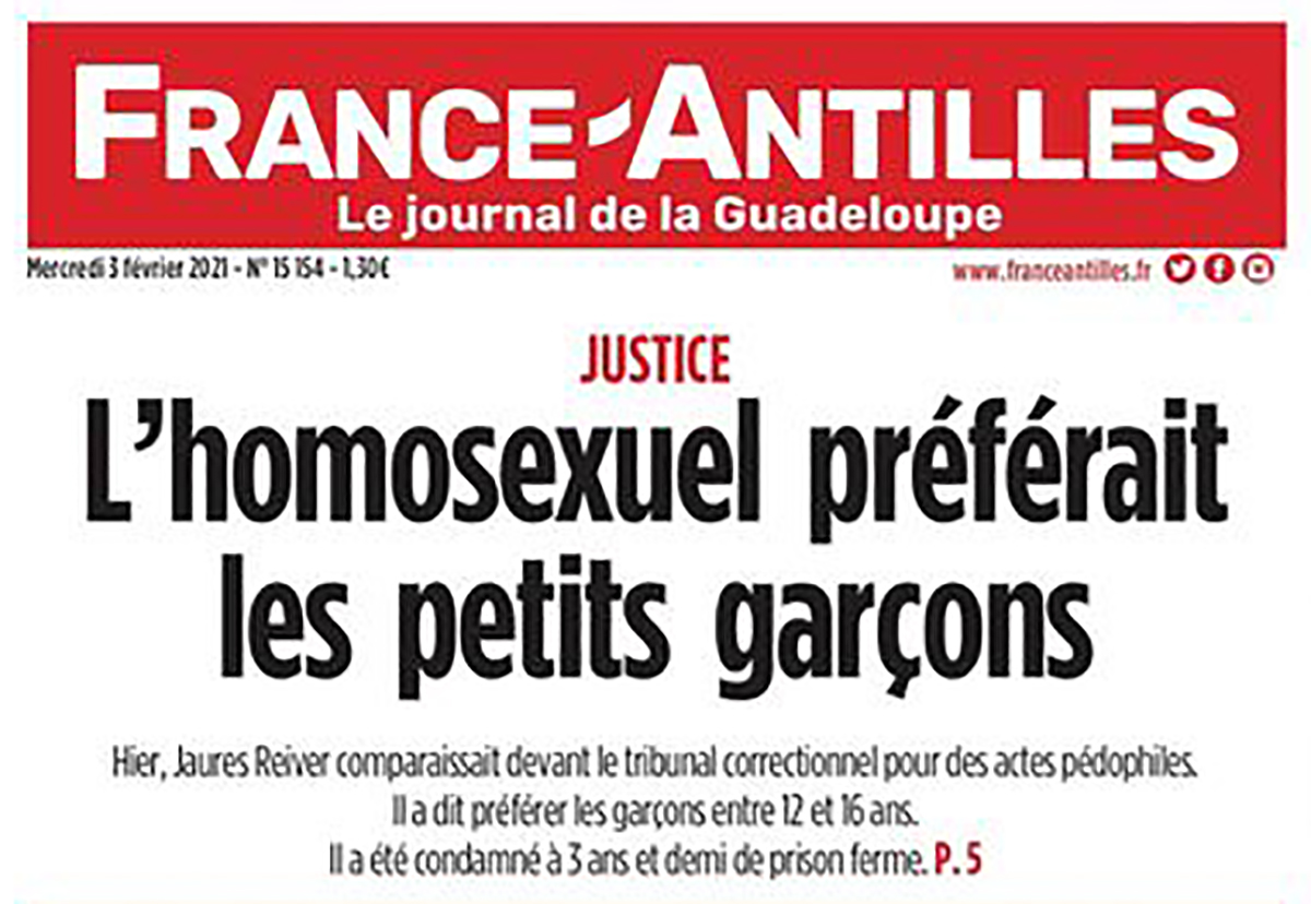 France-Antilles fait polémique avec sa une liant homosexualité et pédocriminalité