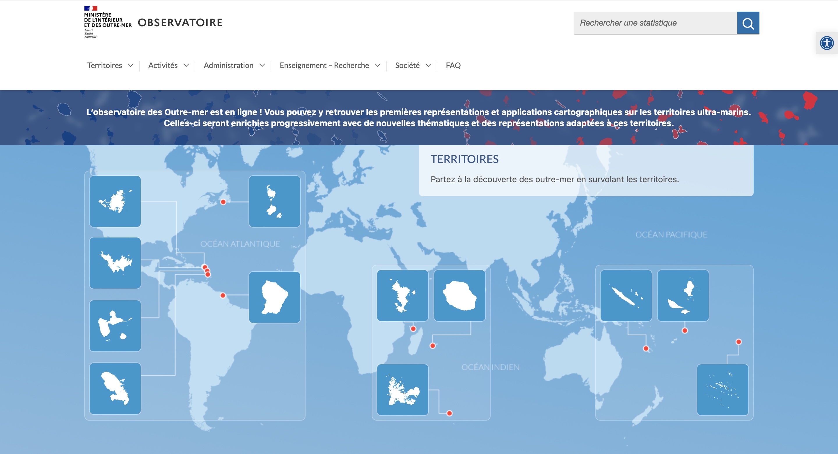Le ministère de l'intérieur et des Outre-mer créé le portail Observatoire, une application qui met à disposition des données statistiques sur les territoires ultra-marins
