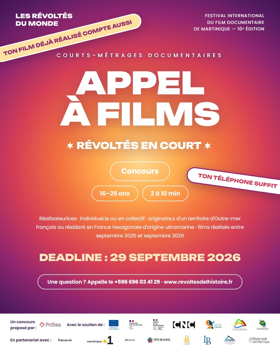 Appel à films : le Festival « Les Révoltés du Monde » lance un concours de courts-métrages pour les jeunes ultramarins
