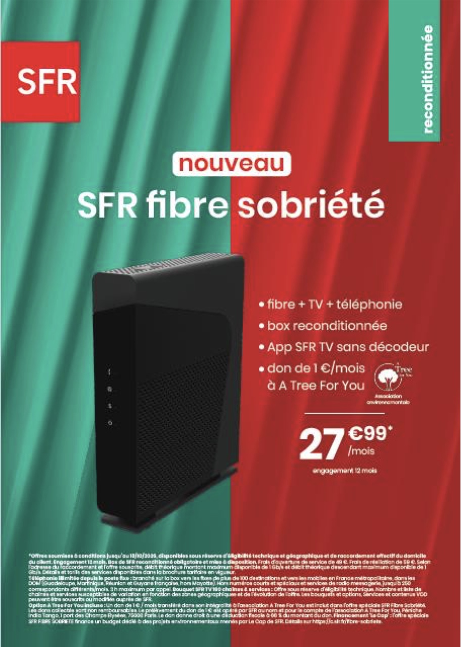 SFR lance « Fibre Sobriété », une offre sans décodeur TV avec box reconditionnée à 27,99 € par mois